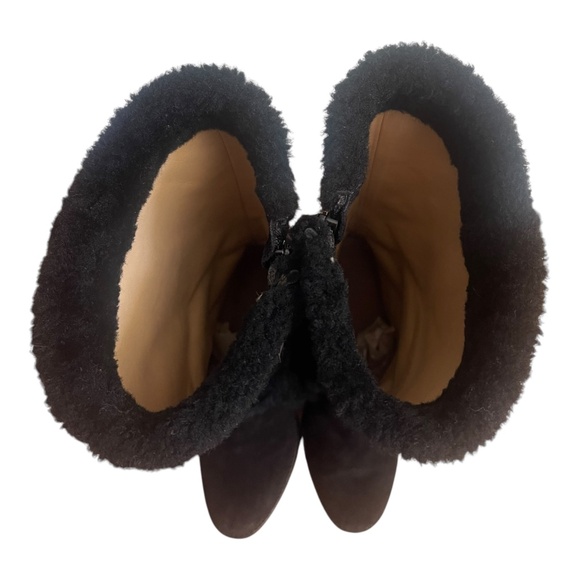 Coach Jordana Boots Women 6 M Black Suede Wedge Signature Logo Fur Trim Size 36M - Picture 9 of 14
